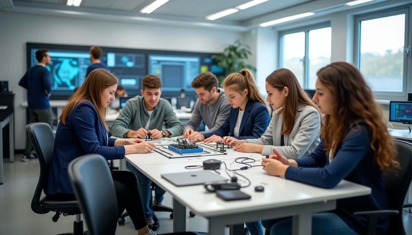 Modern classroom for electrotechnics training.